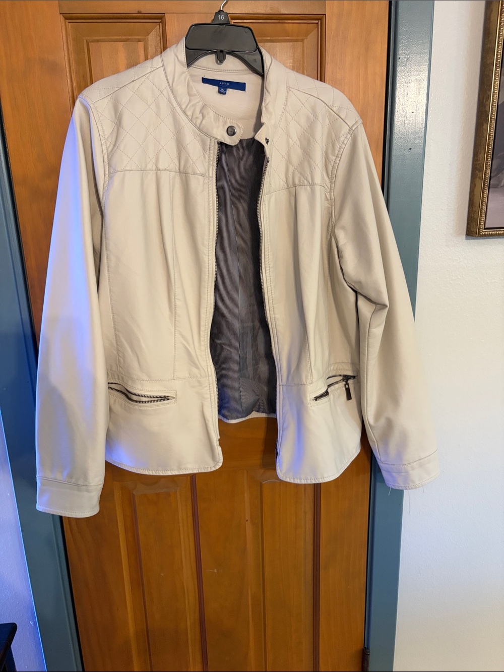 Apt. 9 Women's Light Cream Quilted Faux-Leather Jacket